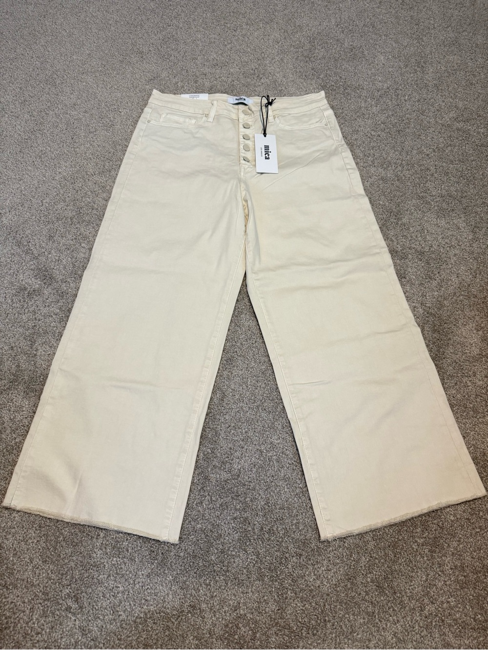 Mica Hi-Rise Wide Leg Crop Button-Fly Cream Jeans